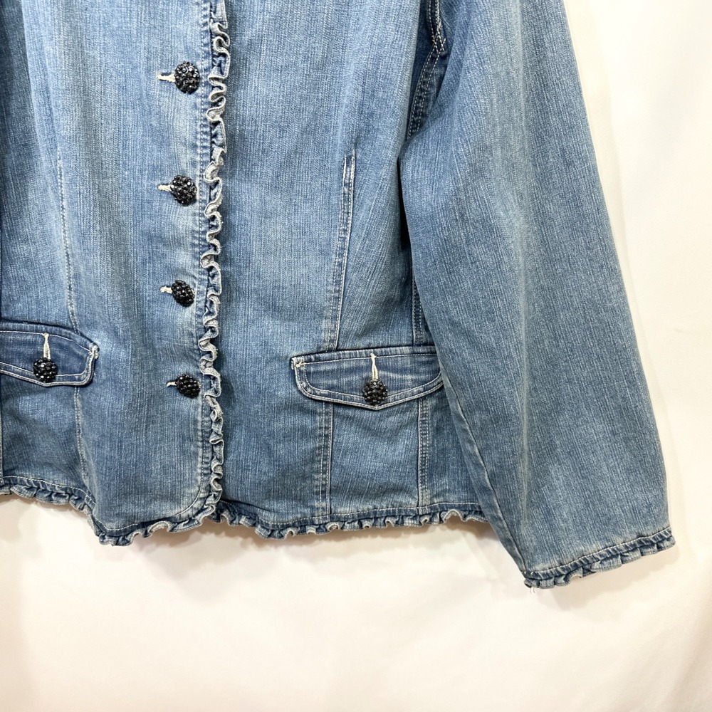 Cato Plus Size 22/24W Denim Jacket Jean Ruffle Blue Feminine Artsy Fall Chic F - Picture 3 of 11